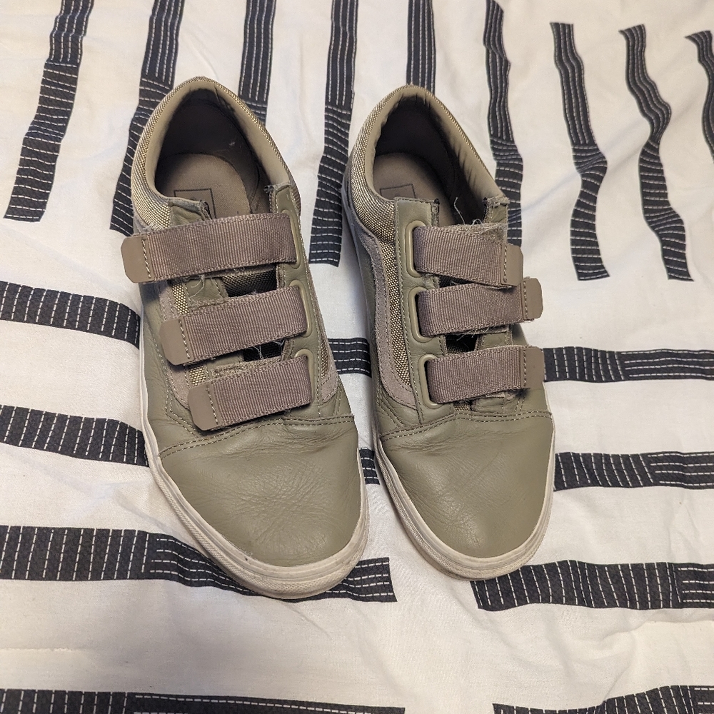 Vans tan leather & canvas Velcro sneakers size 10.5